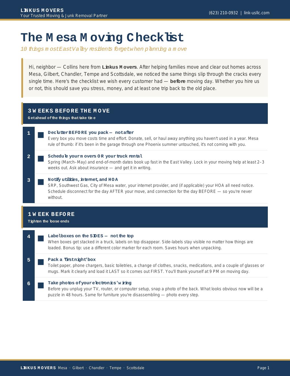 Mesa Moving Checklist PDF cover